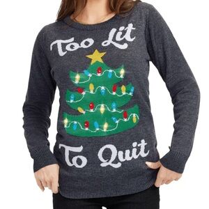 Tipsy Elves “Too Lit To Quit” Light-Up Christmas Sweater Gray Size L